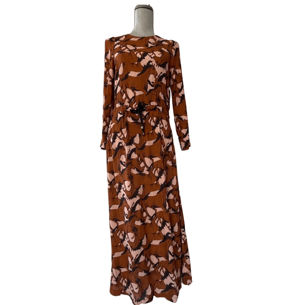 Petite Francaise maxi long dress abstract floral design high neck button